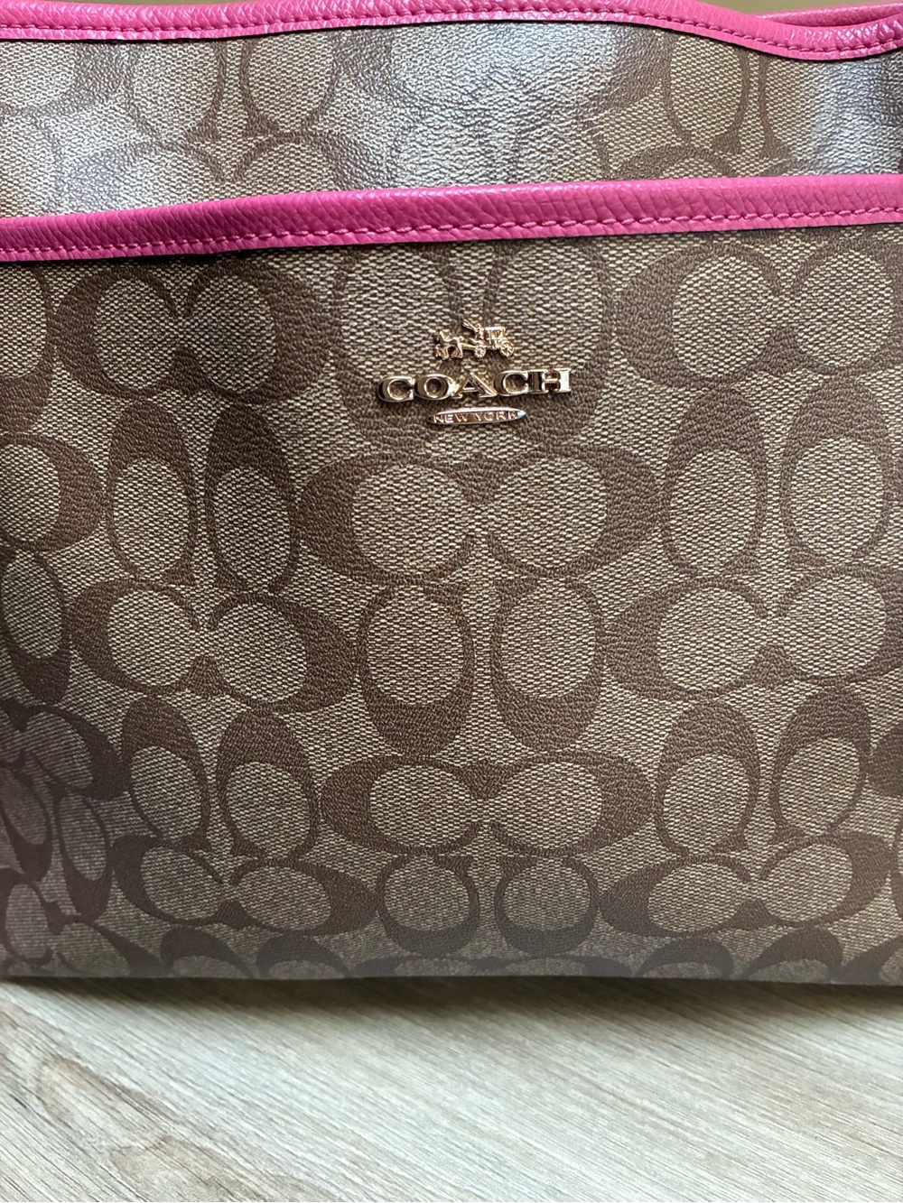Coach Signature File Bag - Brown/Tan/Raspberry 10x12.5 - Picture 3 of 12